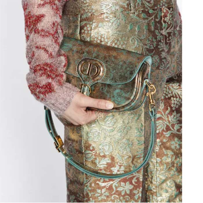 Dior Women Bobby East-West Bag Metallic Blue Dior Brocart Printed Calfskin