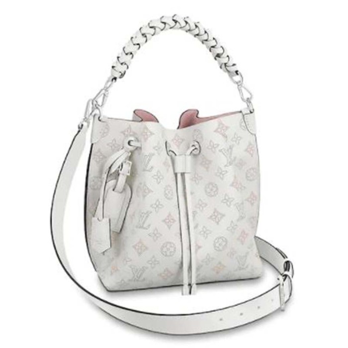 Louis Vuitton LV Unisex Muria Bucket Bag Snow White Mahina Perforated Calf Leather