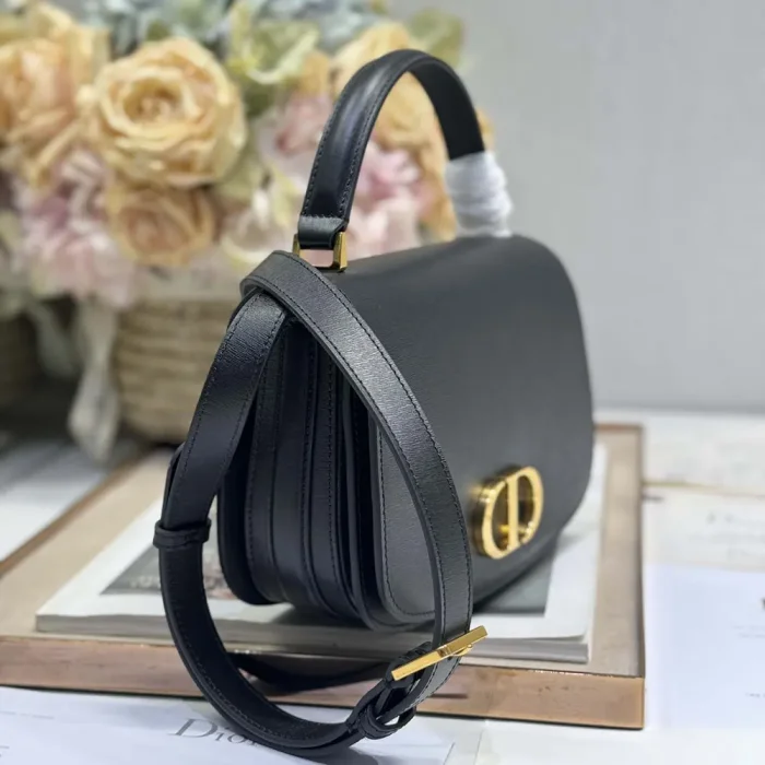 Dior Women Medium 30 Montaigne Avenue Top Handle Bag Black Ribbed Calfskin