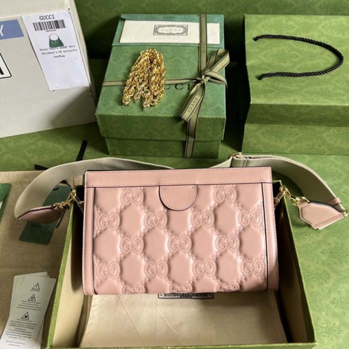 Gucci Women GG Matelassé Leather Small Bag Pink GG Double G