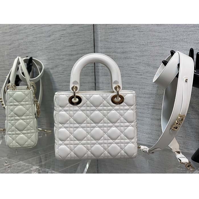 Dior Women CD Small Lady Dior My ABCDior Bag Dusty Ivory Cannage Lambskin