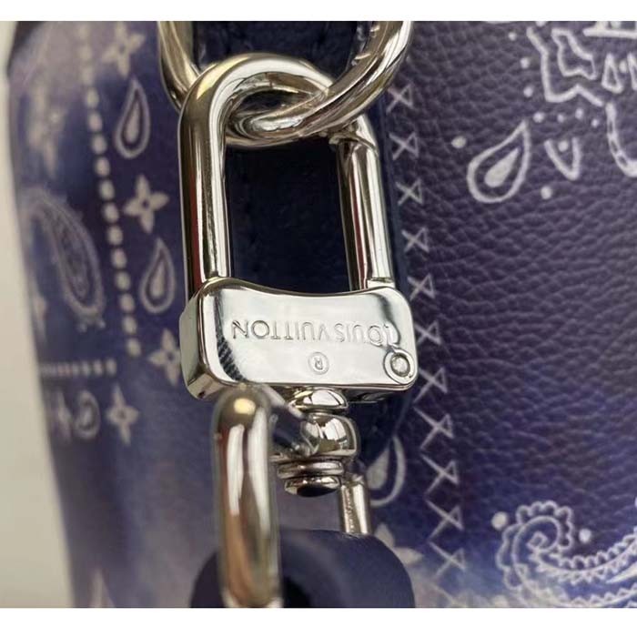 Louis Vuitton LV Unisex Tote Journey Carryall Bag Blue Cowhide Leather Textile Lining