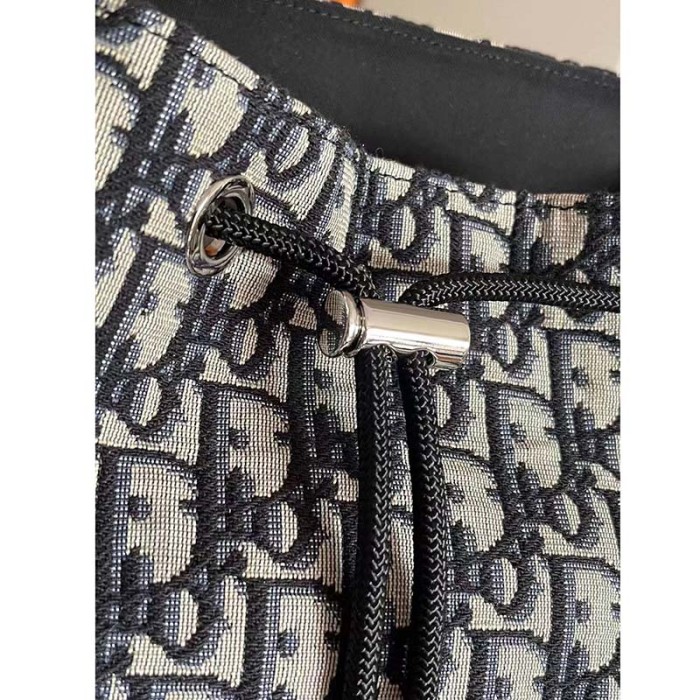 Dior Unisex CD Motion Backpack Beige Black Oblique Jacquard Black Grained Calfskin