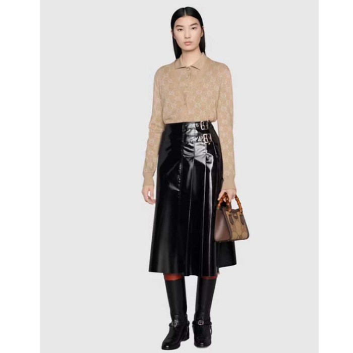 Gucci Unisex Diana Jumbo GG Mini Tote Bag Camel Ebony Jumbo GG Canvas