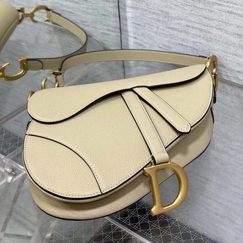 Dior Women Saddle Bag Strap Sand-Colored Grained Calfskin CD Signature Interior Back Pocket