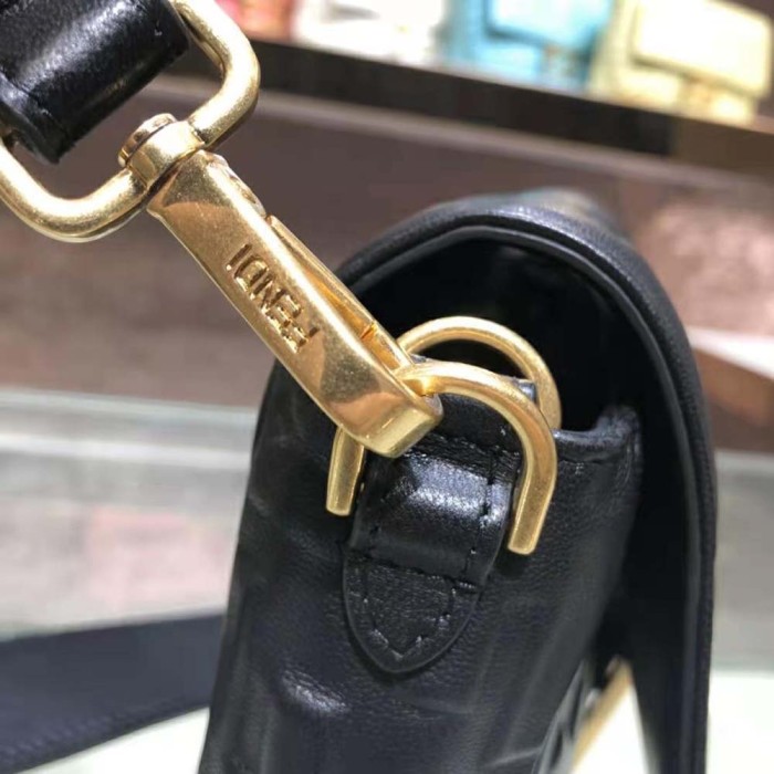 Fendi Women Iconic Medium Baguette Black Leather Bag