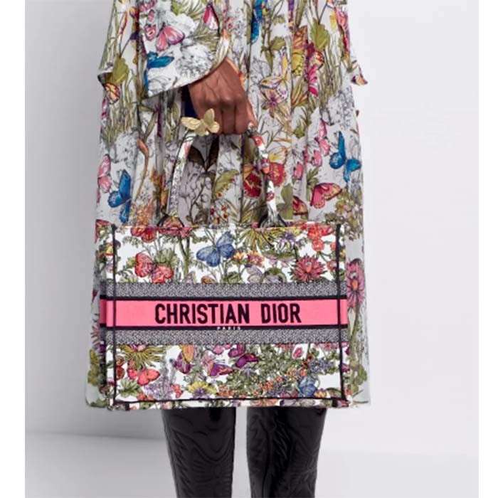 Dior Women CD Medium Book Tote White Multicolor Mexico Millefiori Embroidery