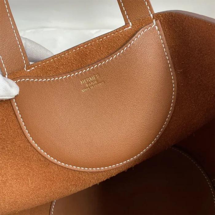 Hermes Women In the Loop 18 Handbag Clemence Leather-Brown/Gold