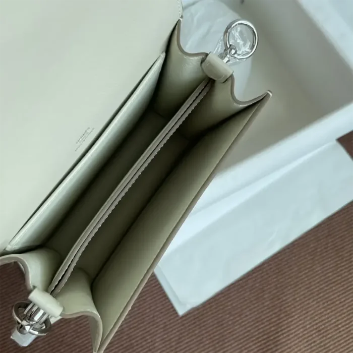 Hermes Women Roulis Mini Bag in Evergrain Calfskin-White/Silver