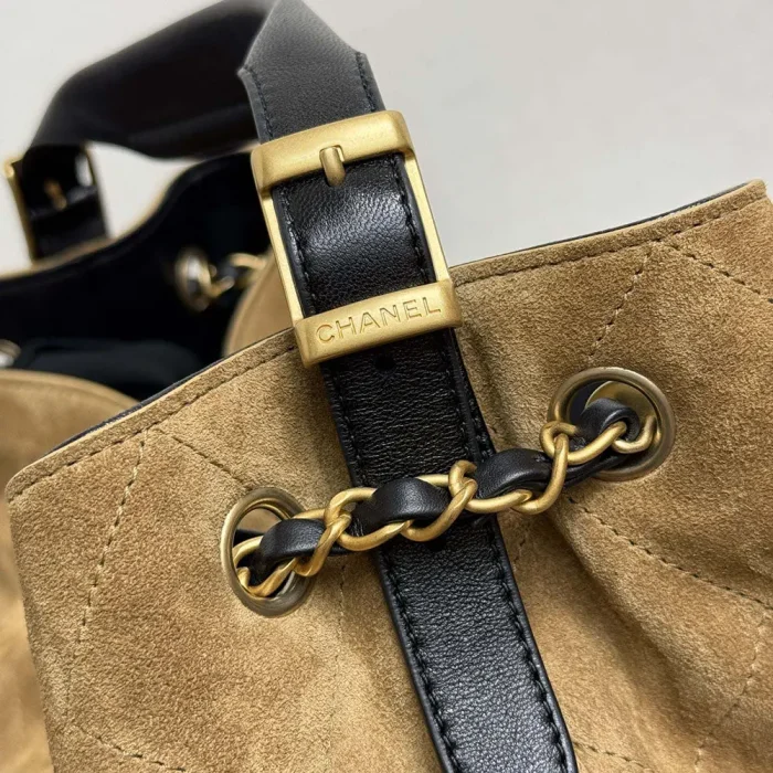 Chanel Women Small Shopping Bag Suede Calfskin Shiny Lambskin Gold Tone Metal