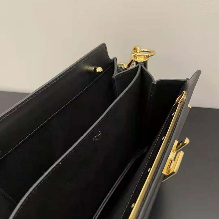 Fendi Women Touch Leather Bag with A Metal FF Clasp-Black