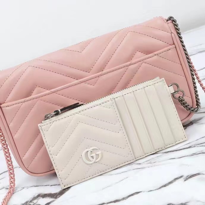 Gucci Women GG Marmont Mini Bag Light Pink Matelassé Chevron Leather Double G