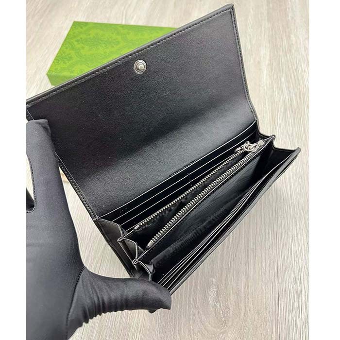 Gucci Unisex GG Blondie Continental Wallet Black Leather Round Interlocking G