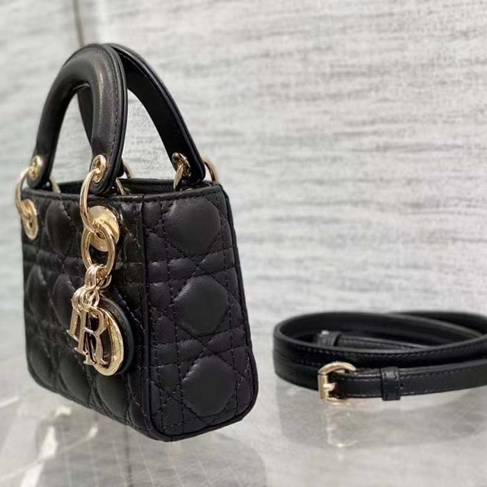 Dior Women CD Lady Dior Micro Bag Black Cannage Lambskin