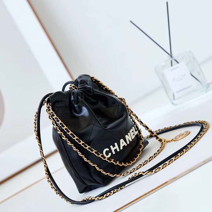 Chanel Women CC 22 Mini Handbag Calfskin Gold-Tone Lacquered Metal Black
