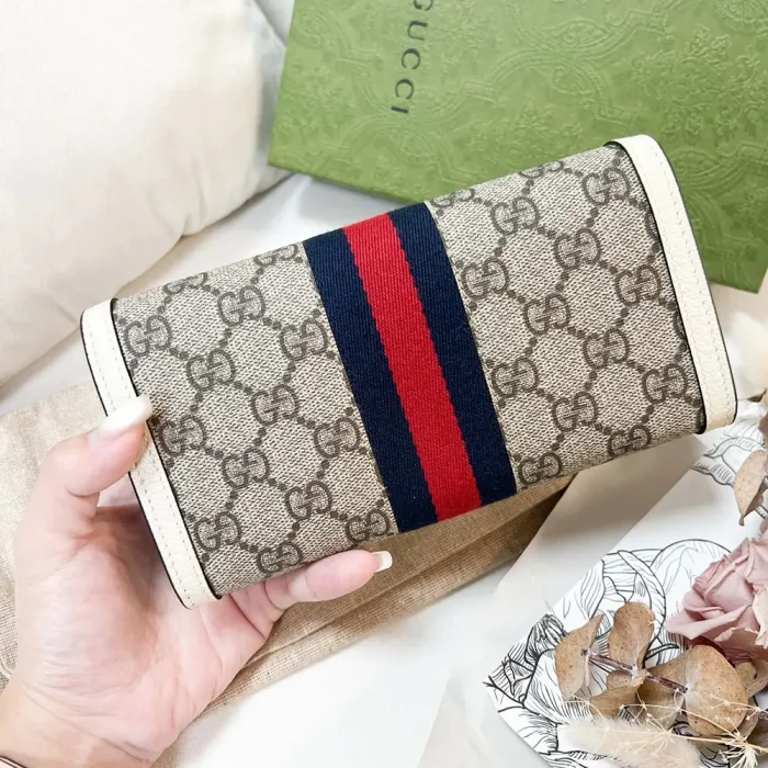 Gucci GG Unisex Ophidia Continental Wallet in GG Supreme Canvas-White