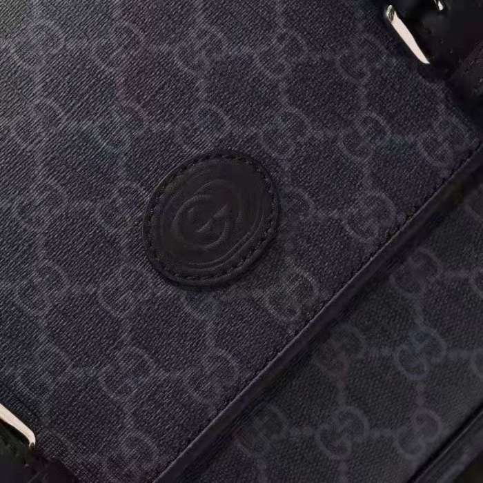 Gucci Unisex GG Messenger Bag Black GG Supreme Canvas Black Leather