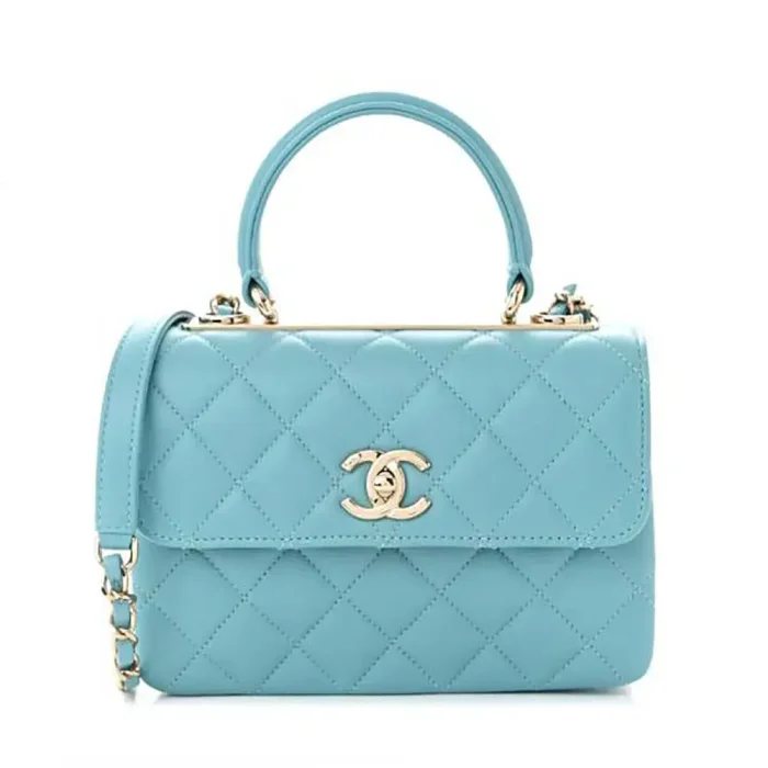 Chanel Women Mini Flap Bag with Top Handle Lambskin-Light Blue