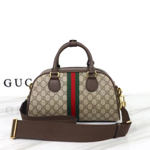 Gucci GG Unisex Savoy Medium Bowling Bag Beige Ebony GG Supreme Canvas Double G