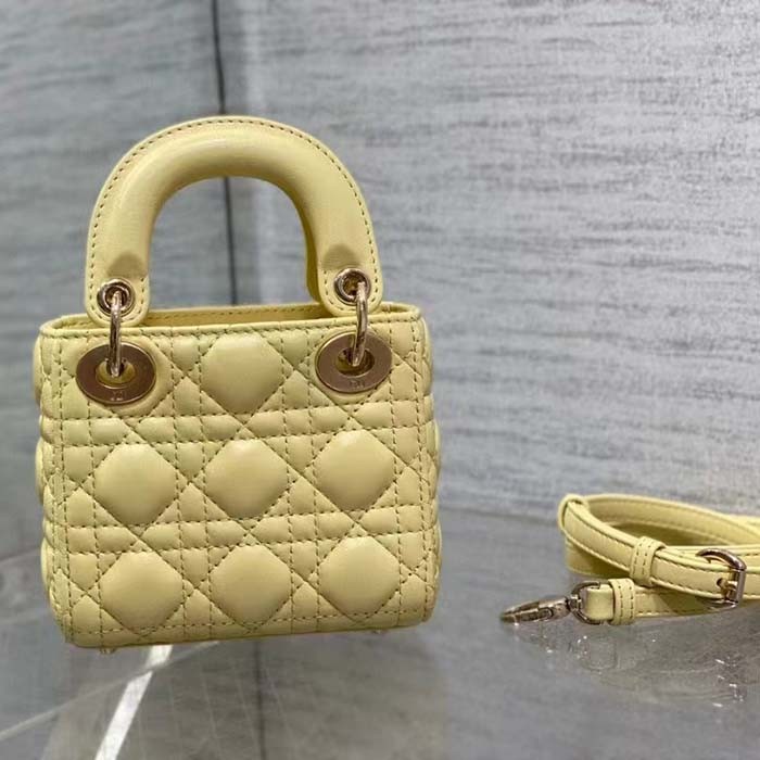 Dior Women CD Lady Dior Micro Bag Yellow Cannage Lambskin