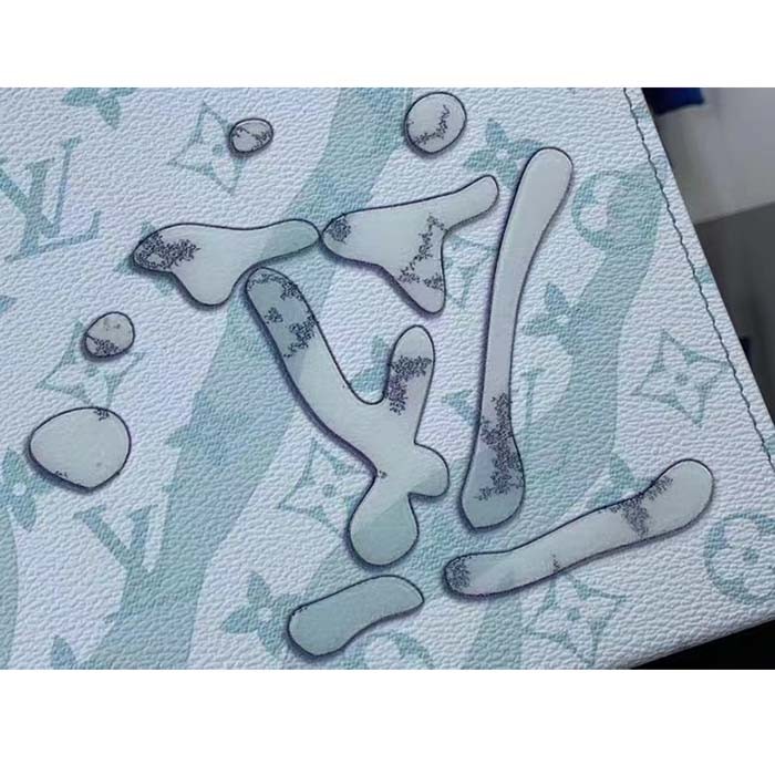 Louis Vuitton LV Unisex Pochette Voyage MM Bag Crystal Blue Monogram Aquagarden Coated Canvas