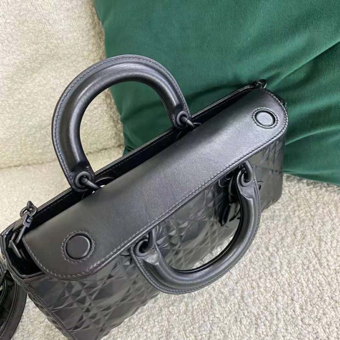 Dior Women Lady D-Joy Bag Black Cannage Calfskin with Diamond Motif