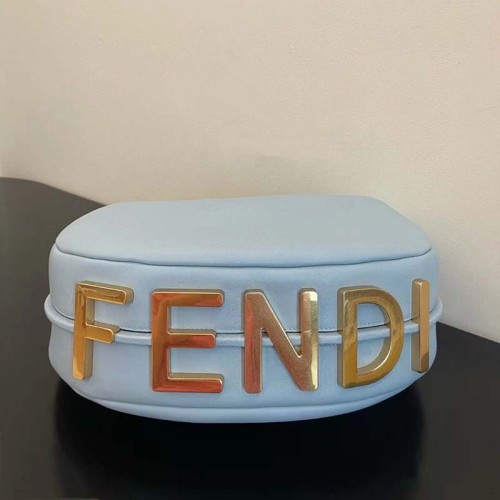 Fendi Women FF Fendigraphy Small Light Blue Leather Bag
