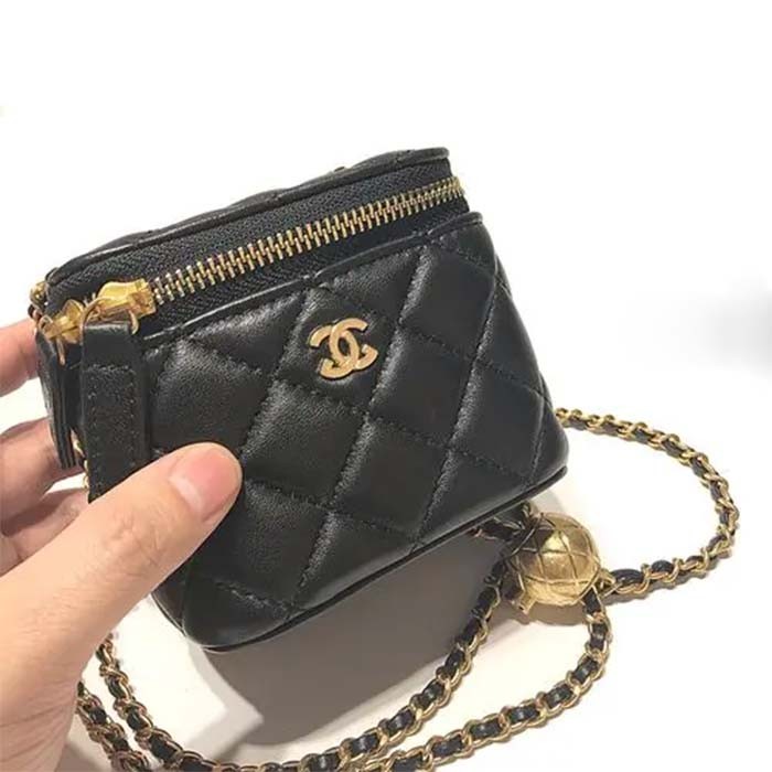 Chanel Women CC Mini Box Bag Black Calfskin Leather Gold-Tone Metal
