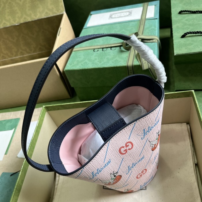 Gucci Children's Printed Bucket Bag GG The Jetsons Print Pink Supreme Canvas