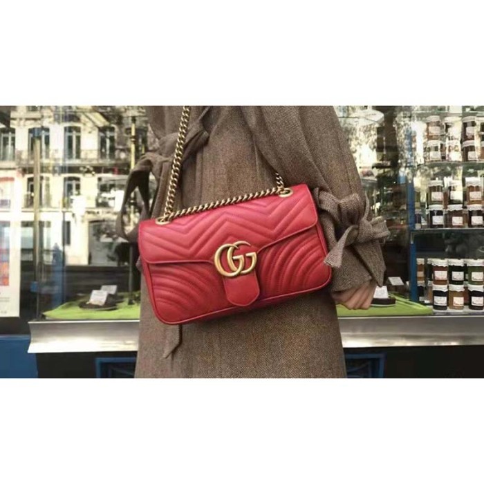 Gucci GG Women GG Marmont Small Matelassé Shoulder Bag Red Double G