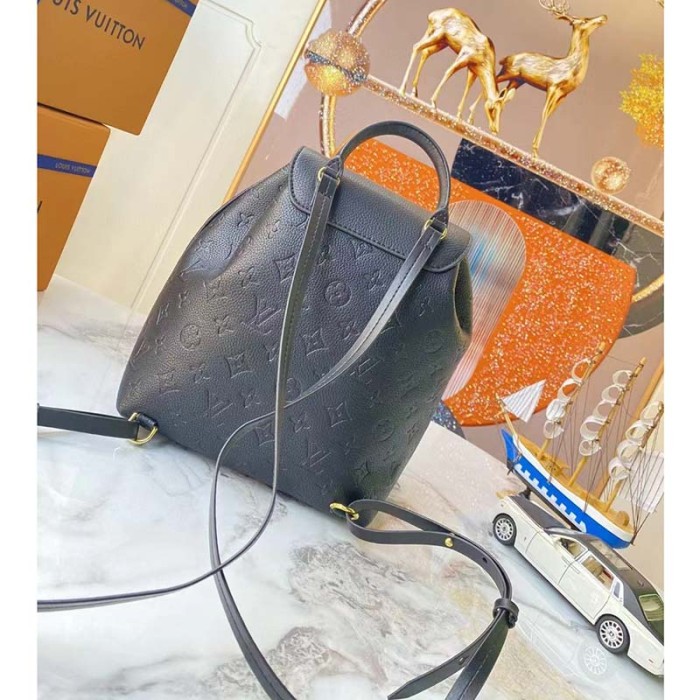 Louis Vuitton LV Unisex Montsouris Backpack Black Black Embossed Cowhide Leather