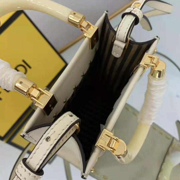 Fendi Women Mini Sunshine Shopper White Leather Mini Bag