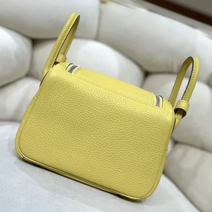 Hermes Women Lindy Mini 19 in Clemence Leather-Yellow/Silver