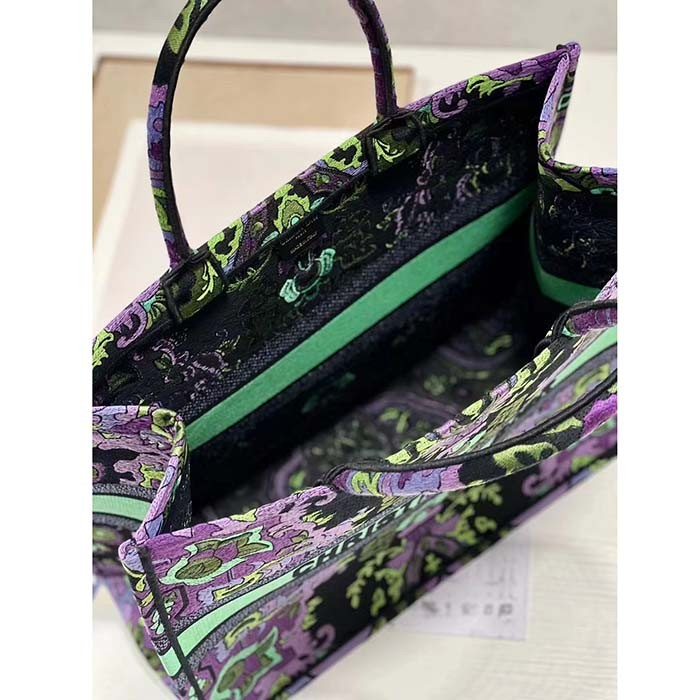 Dior Women CD Large Dior Book Tote Multicolor Dior Indian Purple Embroidery