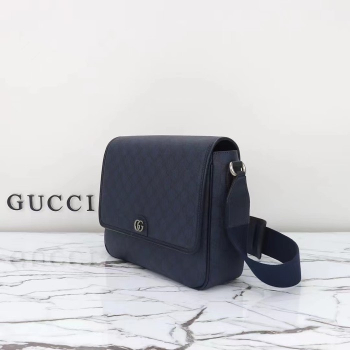 Gucci Unisex GG Ophidia Medium Messenger Bag Blue Black Supreme Tender Canvas Double G