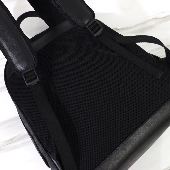 Gucci Unisex Backpack Interlocking G Black GG Supreme Canvas Leather Top Handle