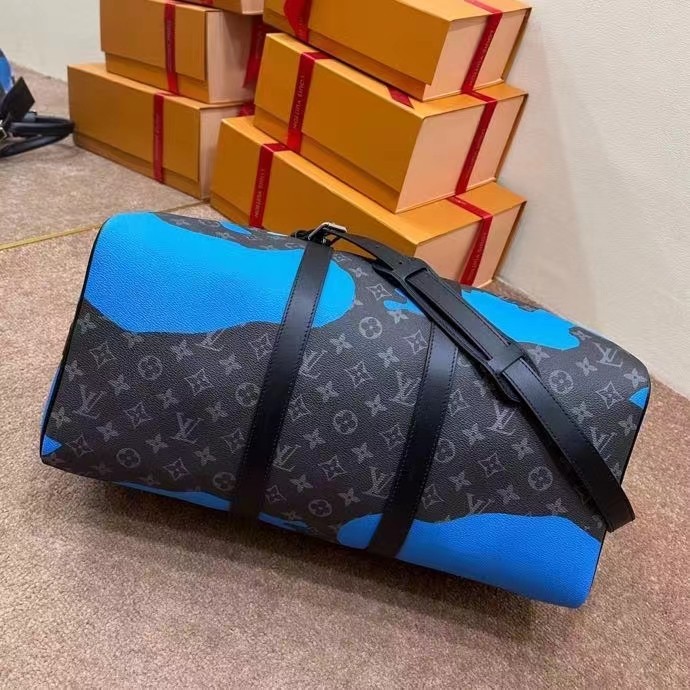 Louis Vuitton LV Unisex Keepall 55B Sunrise Monogram Eclipse Coated Canvas Cowhide Leather