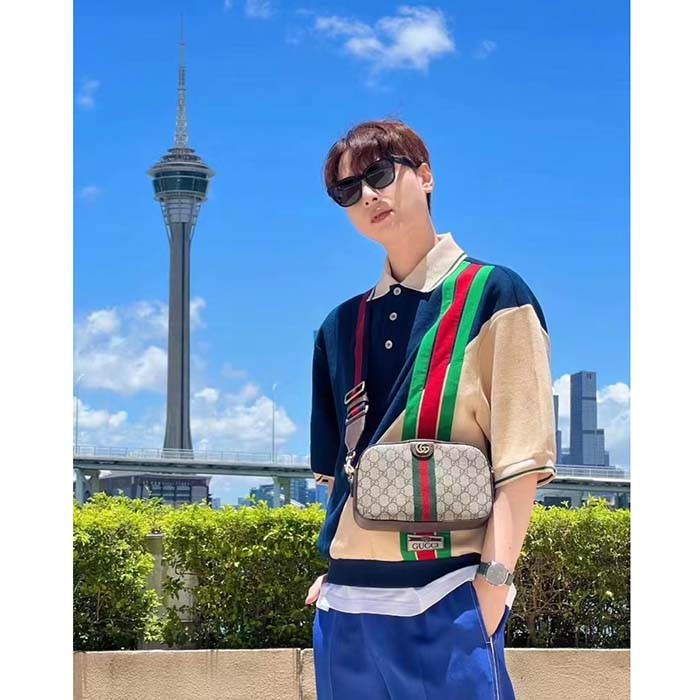 Gucci Unisex Ophidia GG Small Crossbody Bag Beige Ebony GG Supreme Canvas Double G