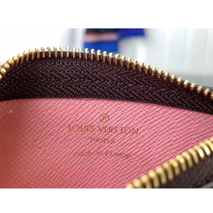 Louis Vuitton LV Unisex Key Pouch Pink Monogram Coated Canvas Grained Cowhide Leather
