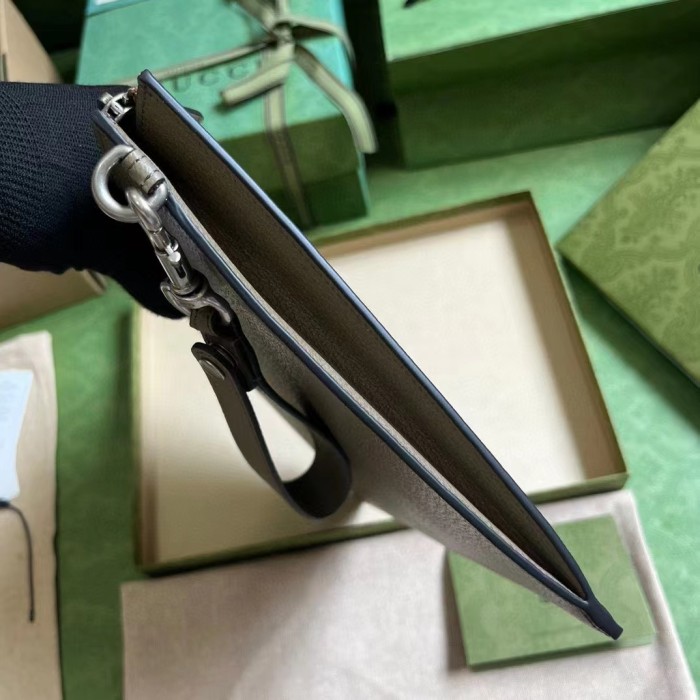 Gucci Unisex GG Marmont Pouch Taupe Leather Six Card Slots One Open Pocket