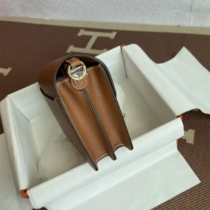 Hermes Women Roulis Mini Bag in Evergrain Calfskin-Brown/Gold