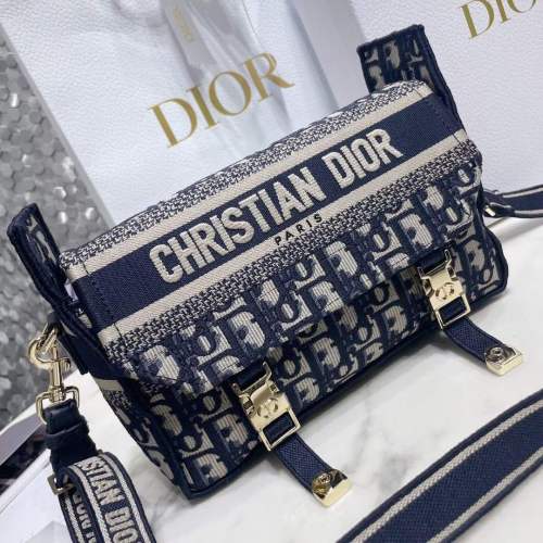 Dior Unisex Small Diorcamp Bag Blue Dior Oblique Embroidery