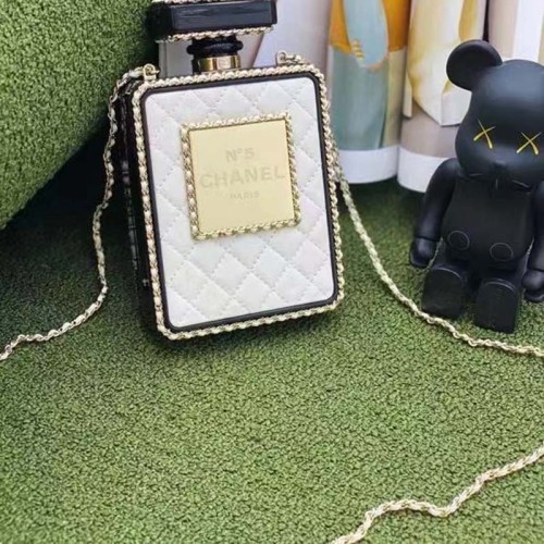 Chanel Women CC Evening Bag Lambskin Plexi Gold-Tone Metal Black White