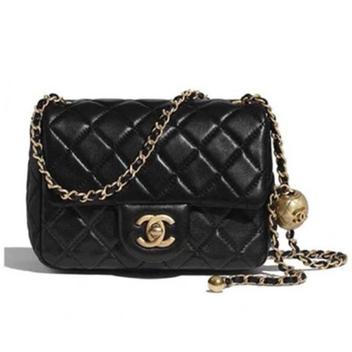 Chanel Women Mini Flap Bag Calfskin Gold-Tone Metal Ball Black