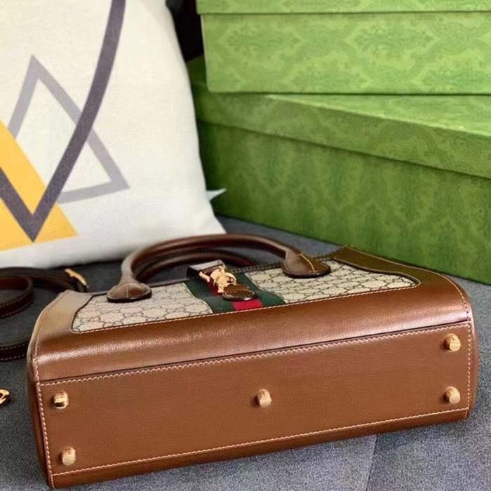 Gucci GG Women Jackie 1961 Medium Tote Bag Beige Ebony GG Supreme Canvas