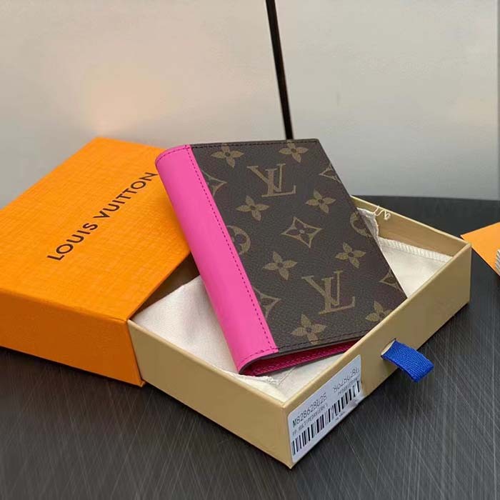 Louis Vuitton LV Unisex Passport Cover Pink Monogram Macassar Coated Canvas Cowhide Leather