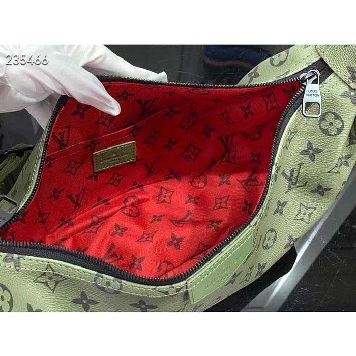 Louis Vuitton LV Unisex Hamac Bag Khaki Green Vermillion Red Monogram Coated Canvas Cowhide Leather