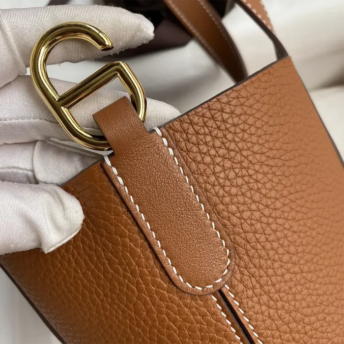 Hermes Women In the Loop 18 Handbag Clemence Leather-Brown/Gold