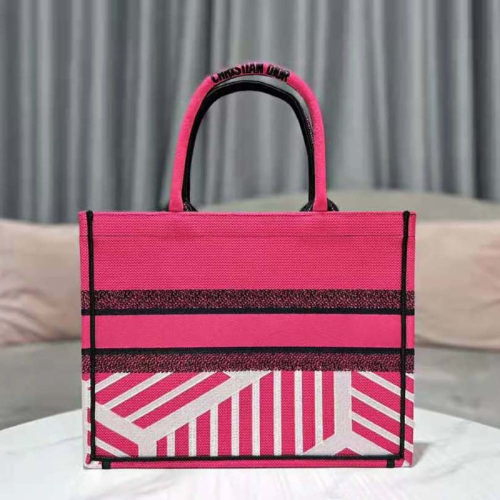 Dior Women Medium Dior Book Tote Bright Blue and Pink D-Jungle Pop Embroidery