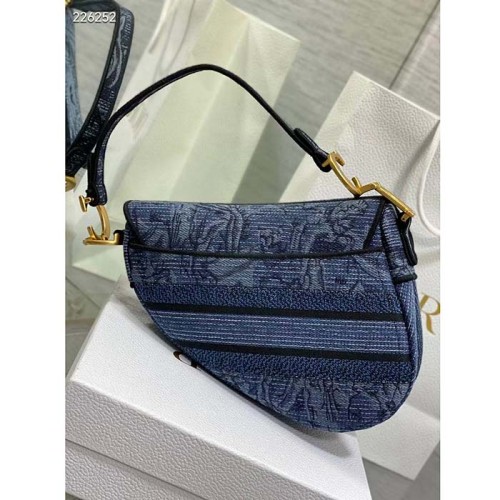 Dior Women CD Saddle Bag Denim Blue Albero Della Vita Embroidery